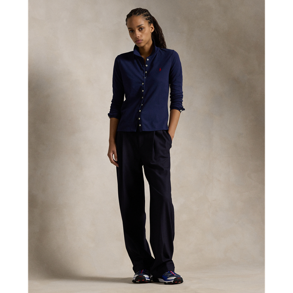 売れ筋商品|||ラルフローレン カットソー トップス レディース Women's Buttoned-Placket Long-Sleeve Polo Shirt Newport Navy Polo Ralph Lauren Buttoned-placket Long-sleeve Polo Shirt In