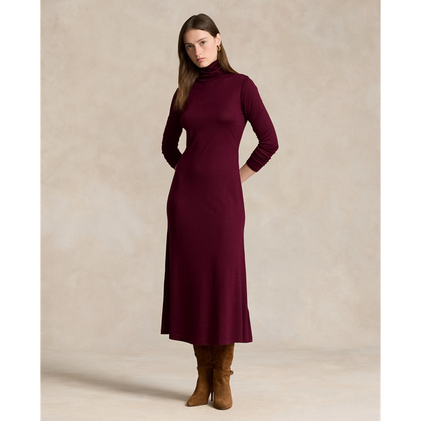 Harvard Wine Wool-Blend Roll Neck Dress Polo Ralph Lauren 1