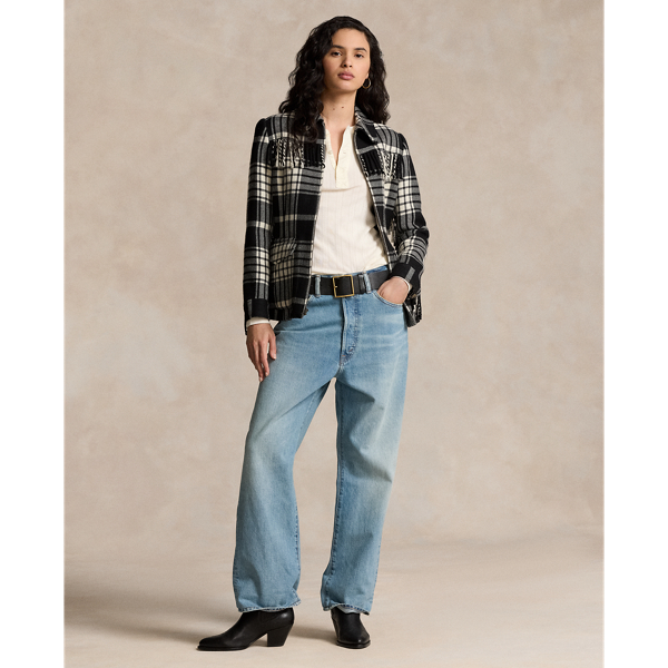 ジャケット POLO RALPH LAUREN Plaid wool jacket with fringes Polo Ralph Lauren Plaid Wool Jacket With Fringes In Black