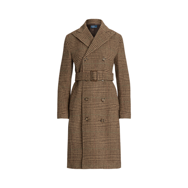 Plaid Wool Twill Trench Coat