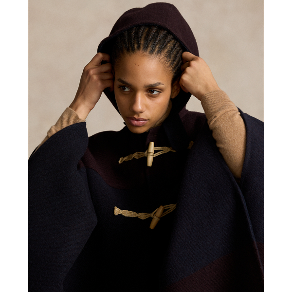 Kapuzen-Cape aus beidseitiger Wolle Polo Ralph Lauren in Navy/Kastanienbr. gestr. 6