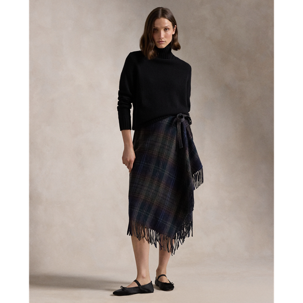 Fringe Trim Plaid Wrap Skirt