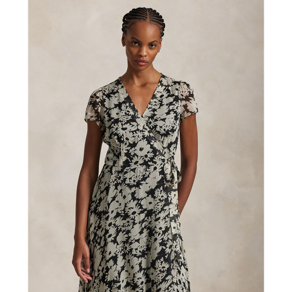 Crinkled Floral Wrap Dress