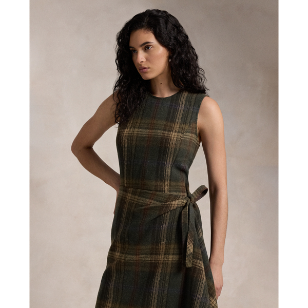 Plaid Faux Wrap Sleeveless Dress