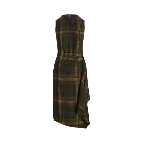 Plaid Faux-Wrap Sleeveless Dress