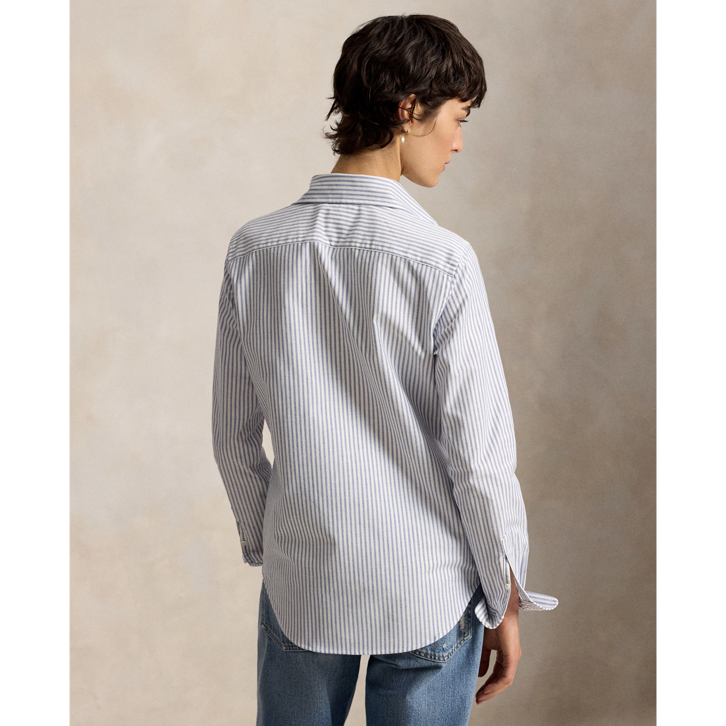 Женская рубашка Ralph Lauren Stretch Slim Fit Striped Oxford, цвет: Белый / Королевский синий — фото 2