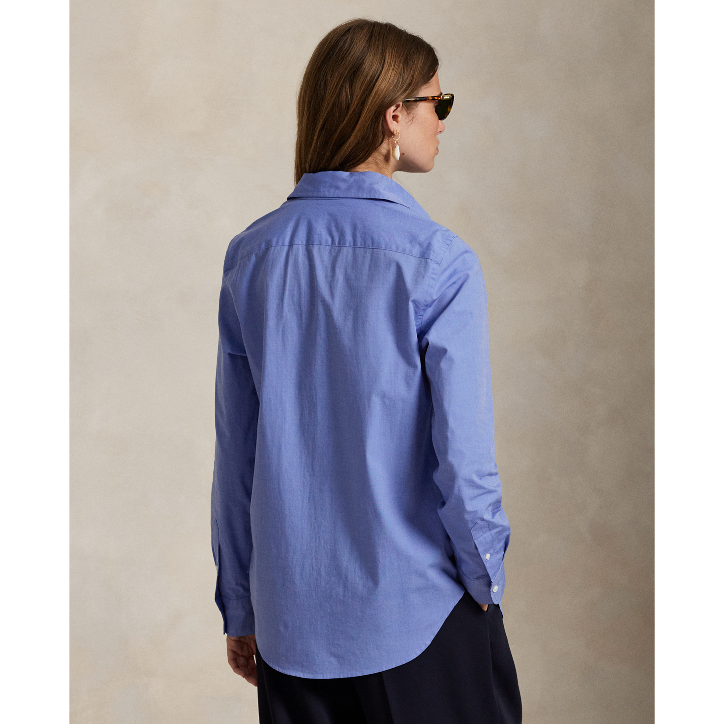 Женская рубашка Ralph Lauren End-On-End Stretch Slim Fit Cotton, цвет: Синий — фото 2