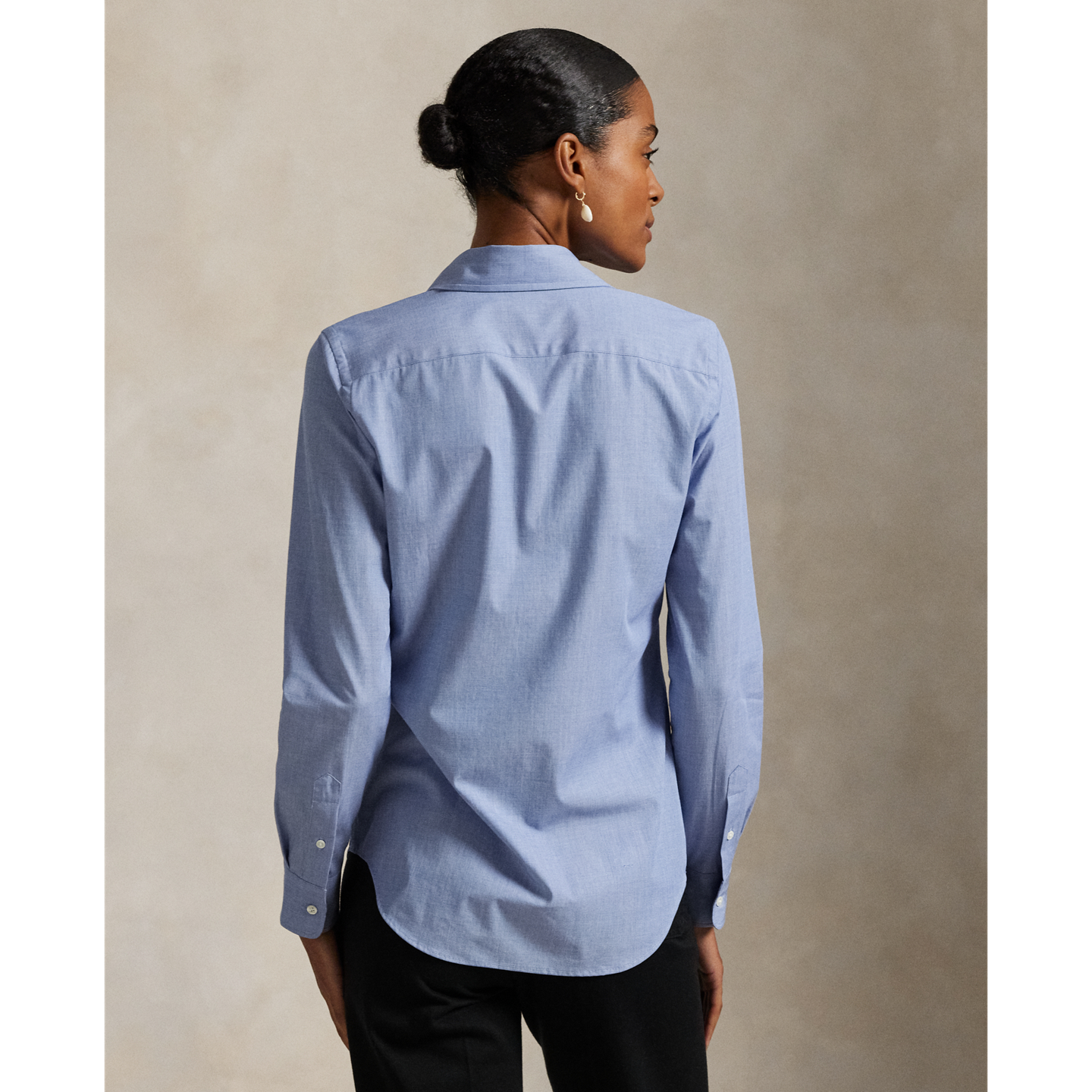 Женская рубашка Ralph Lauren End-On-End Stretch Slim Fit Cotton, цвет: Тёмный королевский синий — фото 2