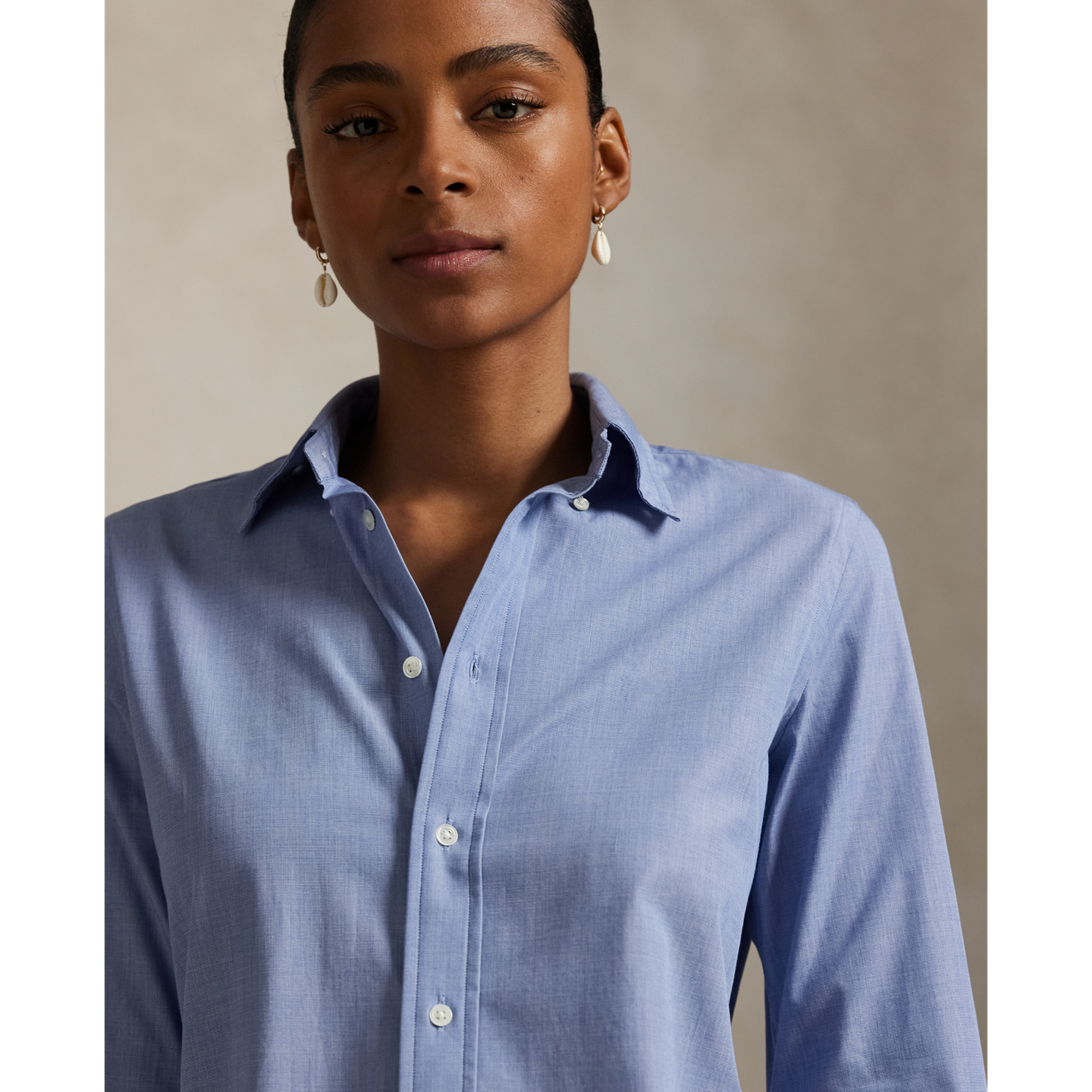 Женская рубашка Ralph Lauren End-On-End Stretch Slim Fit Cotton, цвет: Тёмный королевский синий — фото 3
