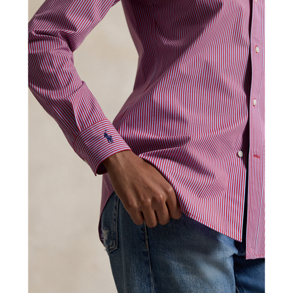 Light Blue Red End-on-End Stretch Slim Fit Cotton Shirt Polo Ralph Lauren 6