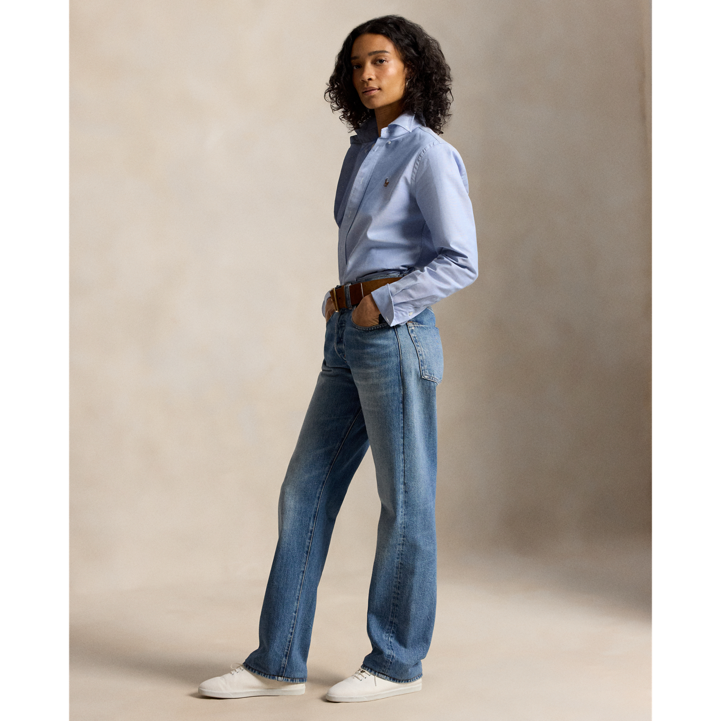 Женская рубашка Ralph Lauren The Iconic Stretch Slim Fit Oxford, цвет: Синий — фото 1