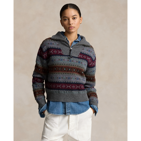 Grey Multi Fair Isle Wool Half-Zip Sweater Polo Ralph Lauren 1