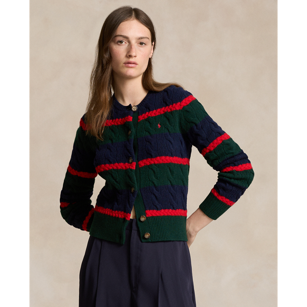 Green Multi Stripe كارديجان من الكشمير والصوف بغرزة الضفيرة Polo Ralph Lauren 1