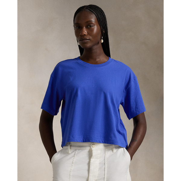 New Iris Blue Boxy Fit Cropped Cotton Jersey Tee Polo Ralph Lauren 1