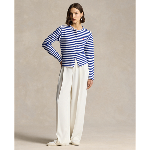 売れ筋商品|||ラルフローレン ニット&セーター レディース アウター STRIPED FRENCH TERRY CARDIGAN - Cardigan - preppy green/white Striped French Terry Cardigan