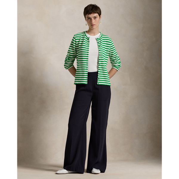 売れ筋商品|||ラルフローレン ニット&セーター レディース アウター STRIPED FRENCH TERRY CARDIGAN - Cardigan - preppy green/white Striped French Terry Cardigan