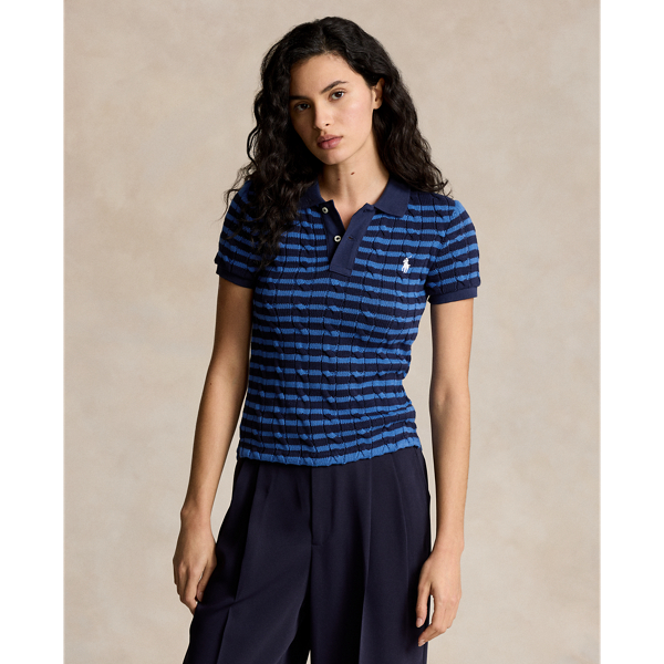 Slim Fit Cable Knit Polo Shirt for Women Ralph Lauren IL