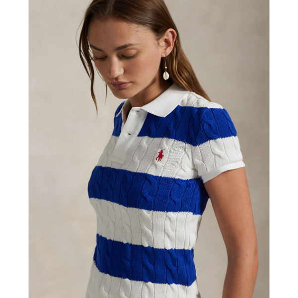 ★★POLO RALPH LAUREN★★ W Stripe Cable Knit Polo Shirt Pin Slim Fit Cable-Knit Polo Shirt | Ralph Lauren
