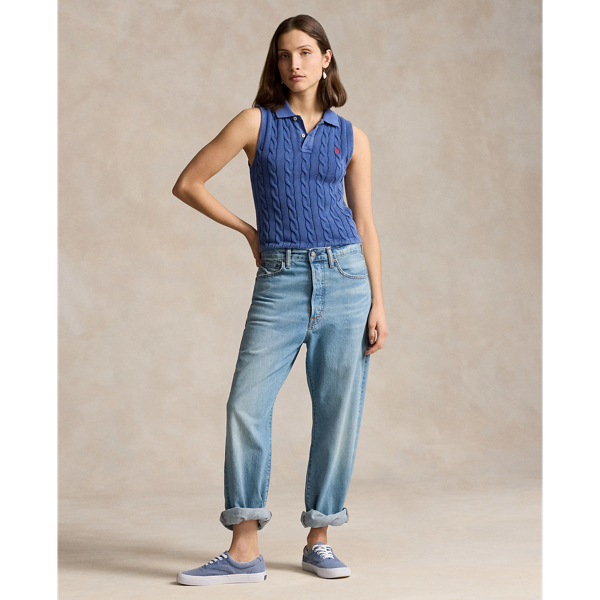 Blue Yacht Cable-Knit Cropped Polo Shirt Polo Ralph Lauren 4