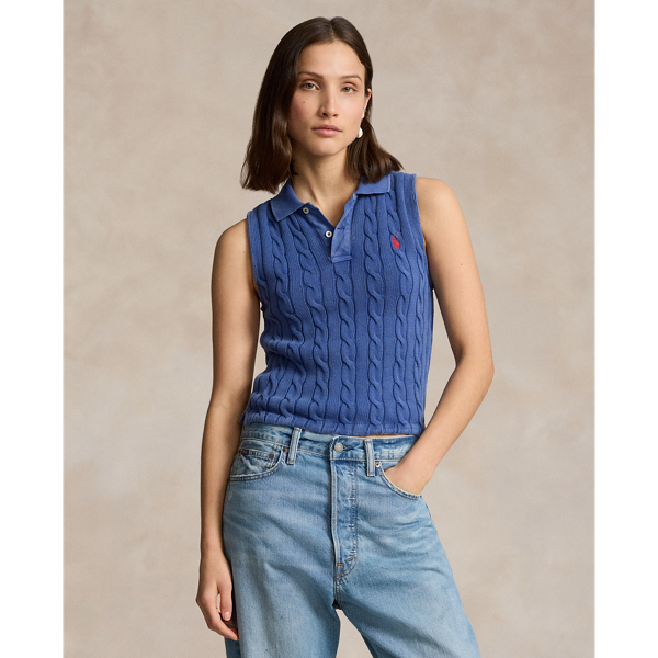 Cable Knit Cropped Polo Shirt for Women Ralph Lauren UK