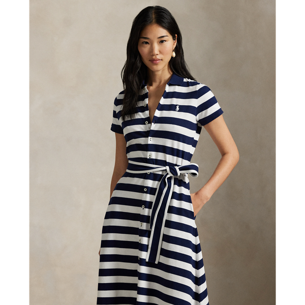 Polo Ralph Lauren 深藍色/白色 條紋網眼 Polo 襯衫式連身裙 3