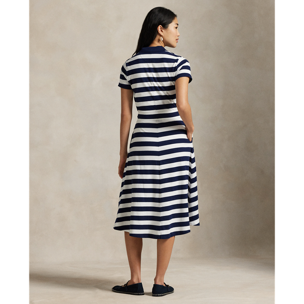 Polo Ralph Lauren 深藍色/白色 條紋網眼 Polo 襯衫式連身裙 4