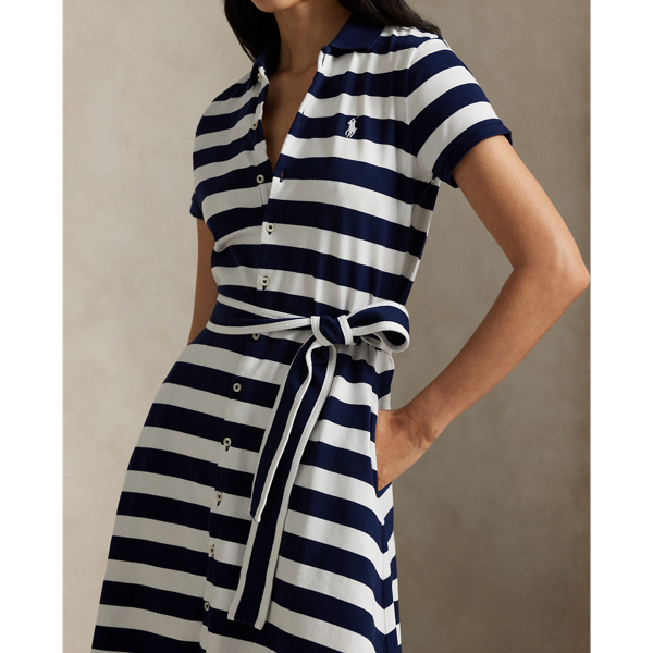 Polo Ralph Lauren 深藍色/白色 條紋網眼 Polo 襯衫式連身裙 5