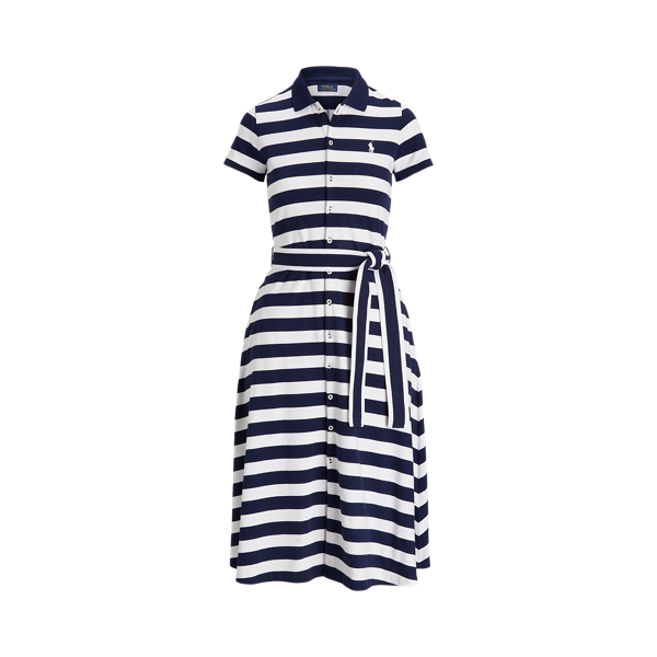 Striped Mesh Polo Shirtdress
