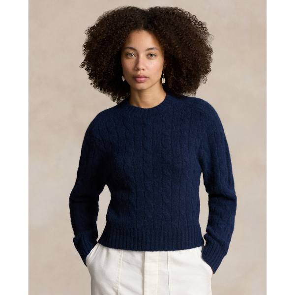 Navy Cable-Knit Wool-Blend Crewneck Sweater Polo Ralph Lauren 1