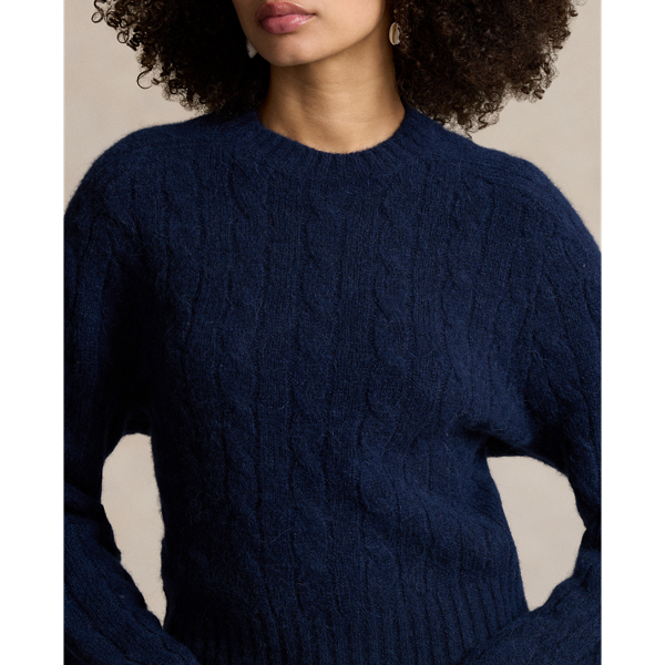 Navy Cable-Knit Wool-Blend Crewneck Sweater Polo Ralph Lauren 6