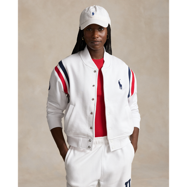 Ceramic White Team USA Fleece Baseball Jacket Polo Ralph Lauren 1