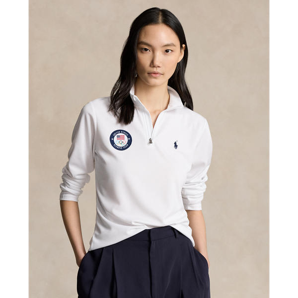 Ceramic White Team USA Micro-Dot Mesh Quarter-Zip Polo Ralph Lauren for fall 1