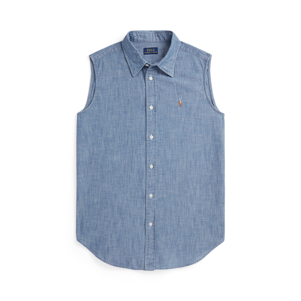 Dark Chambray Blue Cotton Chambray Sleeveless Shirt Polo Ralph Lauren 2