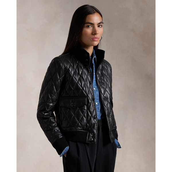 Black Quilted Leather Bomber Jacket  Polo Ralph Lauren 1