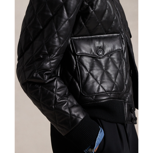 Leather quilted bomber jacket hotsell