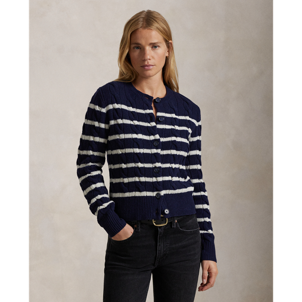 Striped Cable Wool-Cashmere Cardigan 