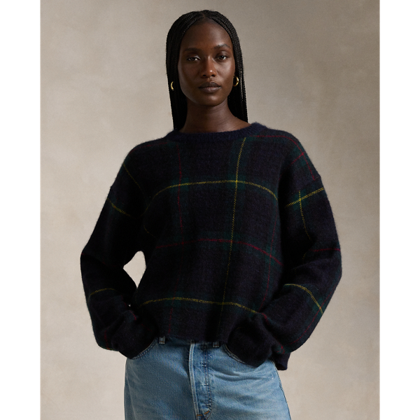 Plaid Alpaca Blend Crewneck Jumper