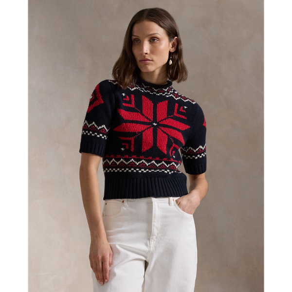 Snowflake-Motif Short-Sleeve Sweater