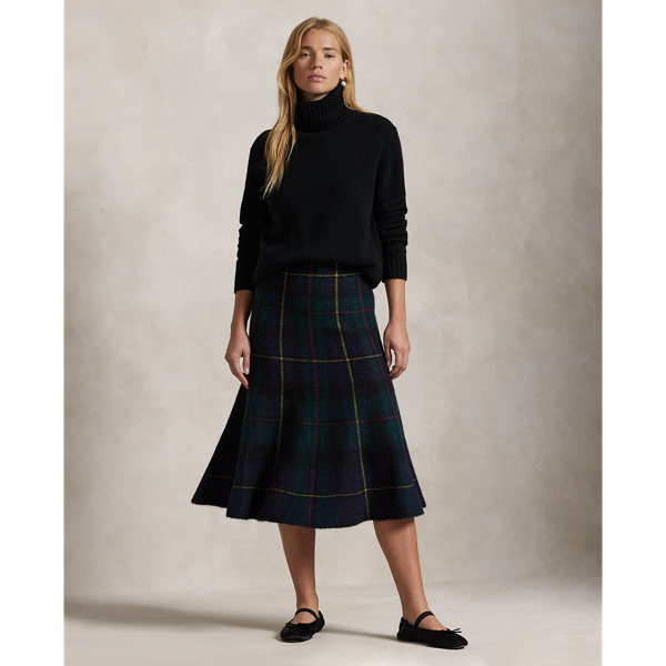 Plaid Alpaca-Blend Flared Skirt