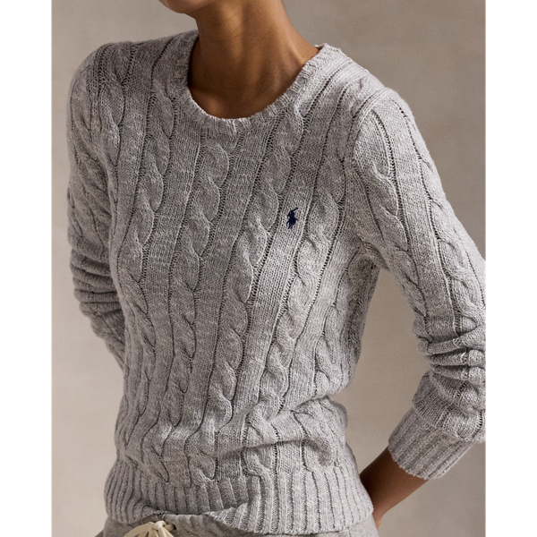 Cream/Nickel Cable-Knit Ragg Cotton Crewneck Sweater Polo Ralph Lauren 6