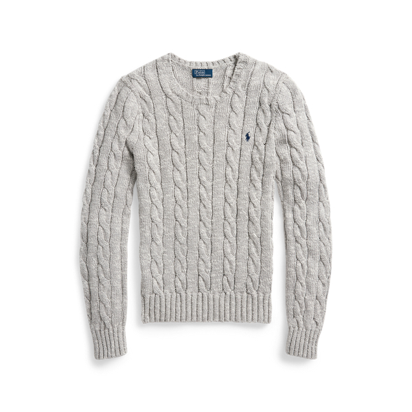 Cable-Knit Ragg Cotton Crewneck Sweater