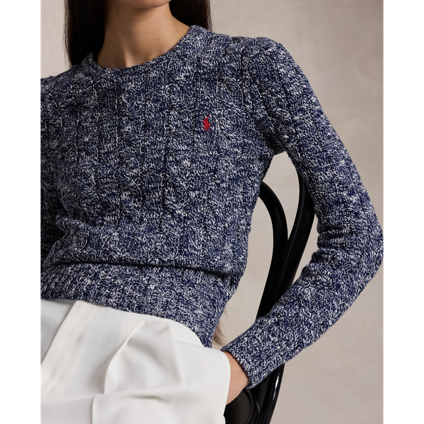 Cable-Knit Ragg Cotton Crewneck Sweater