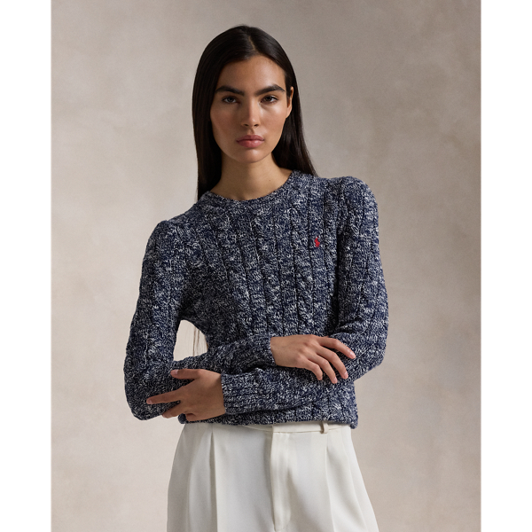 Cable-Knit Ragg Cotton Crewneck Sweater