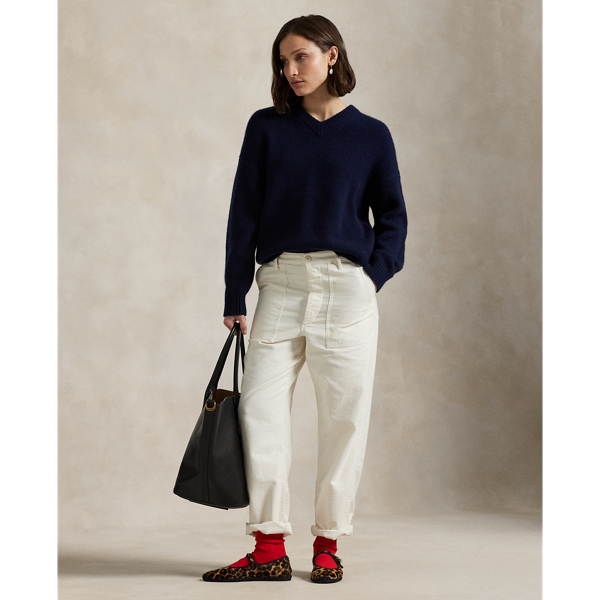Hunter Navy Cashmere High V-Neck Sweater Polo Ralph Lauren 4