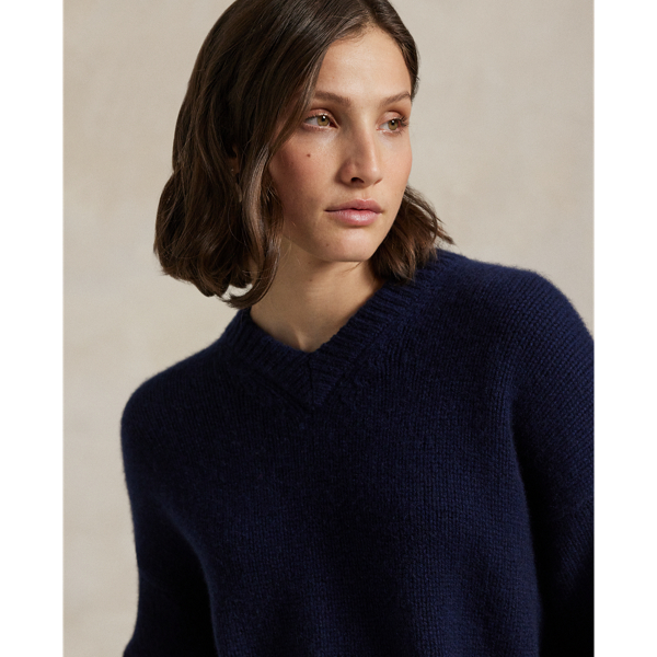 Hunter Navy Cashmere High V-Neck Sweater Polo Ralph Lauren 6