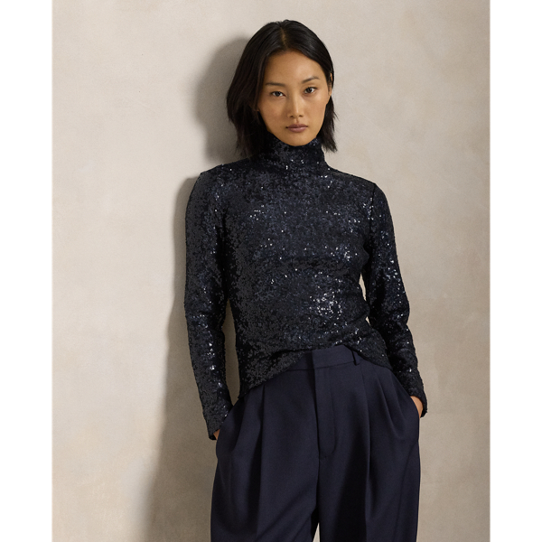 Deep Navy Sequined Mesh Turtleneck Polo Ralph Lauren 1