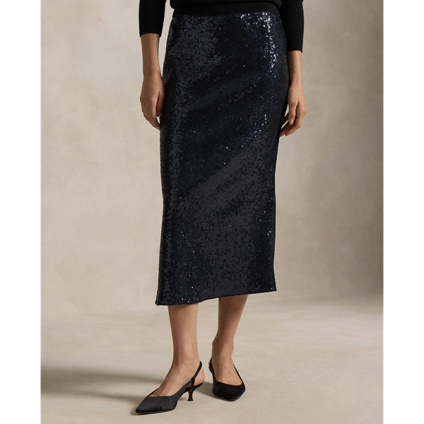 Deep Navy Sequined Stretch Mesh Skirt Polo Ralph Lauren 4