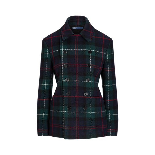 Double-breasted geruit tweed jasje