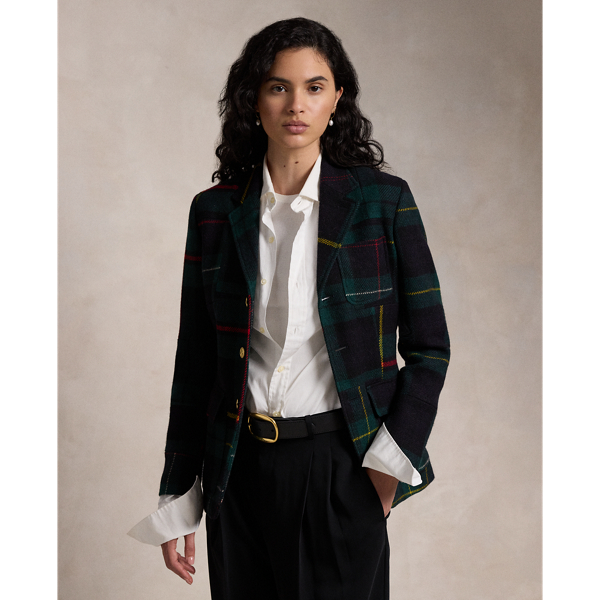 Patchwork Plaid Wool Twill Blazer