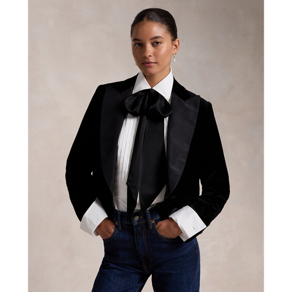 Polo Black Silk-Lapel Velvet Cropped Blazer Polo Ralph Lauren 1